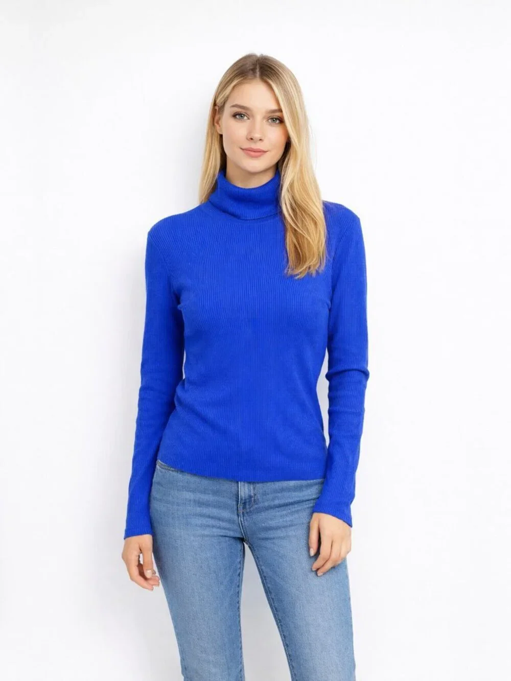 2/$30 Chico's Ribbed Turtleneck Sweater Cobalt Blue Large #A1974